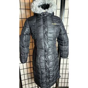 South Pole Black Faux Fur Adorned Hooded Puffer Coat